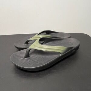 OOFOS OOlala Black Olive‎ Green Thong Sandals Women Size 10 Comfort Orthotic